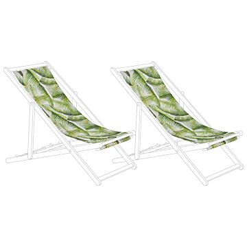 Set Of 2 Sun Lounger Replacement Fabrics Palm Leaves Pattern Polyester Sling Hammock Beliani