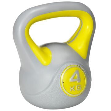 Sportnow Kettlebell, 4kg Kettle Bells With Handle For Home Gym Weight Lifting And Strength Training, Yellow And Grey