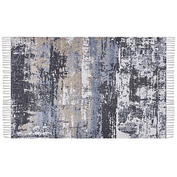Area Rug Multicolour Polyester And Cotton 140 X 200 Cm Handwoven Printed Abstract Distressed Pattern Beliani