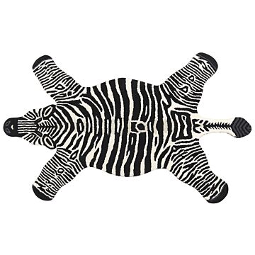 Kids Rug White And Black Wool Cotton Backing 100 X 160 Cm Playroom Mat Animal Print Zebra Kids Room Bedroom Beliani