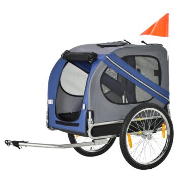 Pawhut Dog Bike Trailer Pet Bicycle Trailer Foldable Dog Cat Bike Carrier With Suspension- Blue