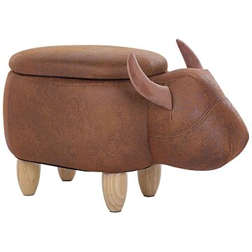 Animal Cow Children Stool With Storage Brown Faux Leather Wooden Legs Nursery Footstool Beliani