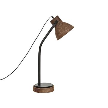 Desk Lamp Dark Mango Wood With Black Base Wooden Shade Classic Design Modern Home Decor Lighting Beliani