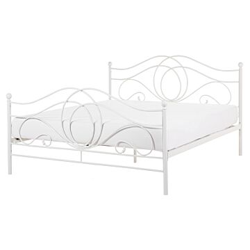 Bed Frame White Metal King Size 5ft3 With Slatted Base Headboard And Footboard Retro Vintage Beliani