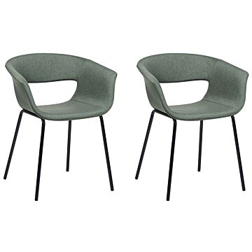 Set Of 2 Dining Chairs Dark Green Polyester Seats Metal Legs For Dining Room Kitchen Beliani