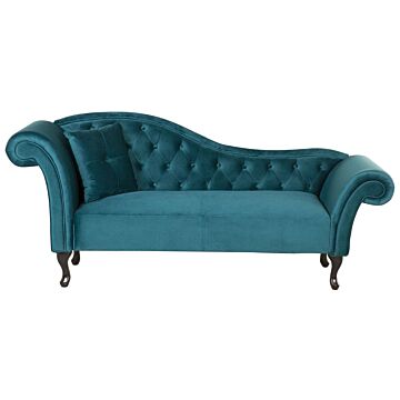 Chaise Lounge Blue Velvet Button Tufted Upholstery Left Hand Rolled Arms With Cushion Beliani