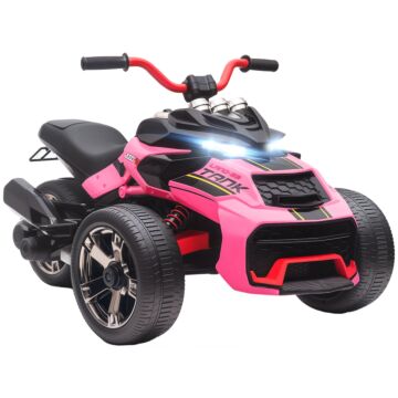 Aiyaplay 12v Kids Electric Ride On Car With 3 Wheeler, Mp3 Player, Horn, 2 Speeds, Led Lights For Boys & Girls Ages 3-8, Pink