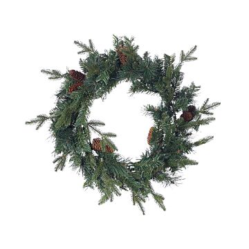 Christmas Wreath Green Synthetic Material 60 Cm Artificial Snow Pine Cons Seasonal Home Decor Beliani