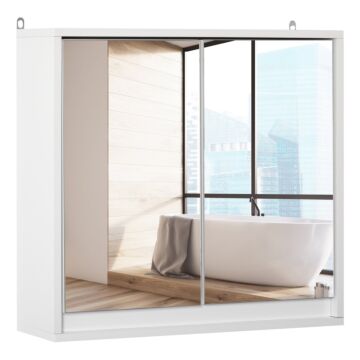 Homcom Wall Mounted Mirror Cabinet With Storage Shelf Bathroom Cupboard Double Door White
