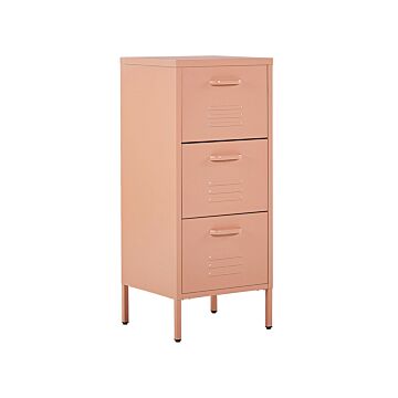3 Drawer Storage Cabinet Pink Metal Steel Home Office Unit Industrial Small Chest Of Drawers Beliani