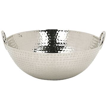 Decorative Bowl Silver Metal Round With Handles Modern Living Room Glamour Decor Piece Beliani