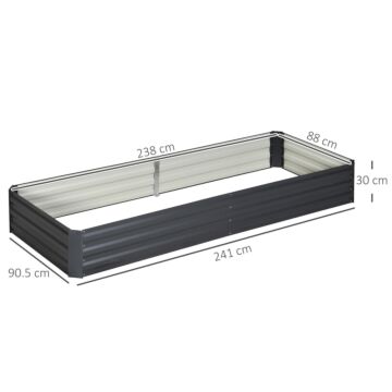 Outsunny Metal Raised Garden Bed Planter Box Outdoor Planters For Growing Flowers, Herbs, Grey, 241x90.5x30cm