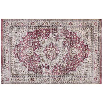Area Rug Red And Beige Polyester And Cotton 150 X 230 Cm Oriental Distressed Living Room Bedroom Beliani