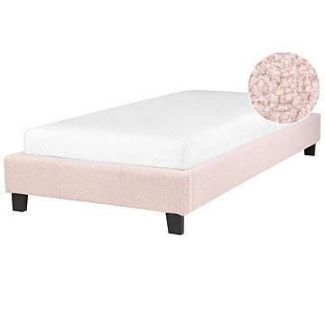 Eu Single Size Bed 3ft Light Pink Fabric Slatted Frame Without Headboard Beliani