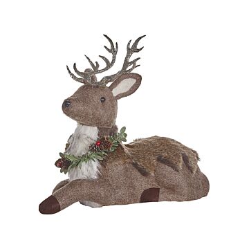 Decorative Figurine Brown Faux Fur 38 Cm Christmas Decoration Reindeer Living Room Decor Beliani