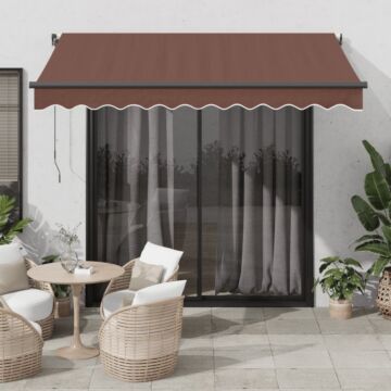 Vidaxl Manual Retractable Awning With Led Brown 300x250 Cm