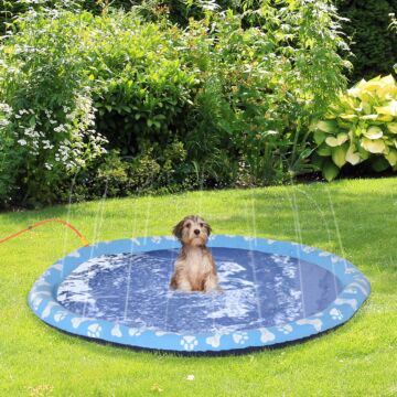 Pawhut 170cm Splash Pad Sprinkler For Pets Dog Bath Pool Water Game Mat Toy Non-slip Outdoor Backyard, Blue