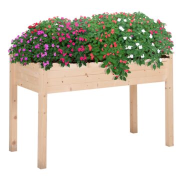 Outsunny Garden Wooden Planters， Non-woven Fabric, Rectangular Raised Bed,fir Wood，indoor/outdoor, 122.5lx56.5wx76h Cm