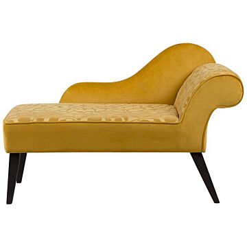Chaise Lounge Yellow Velvet Upholstery Dark Wood Legs Right Hand Retro Beliani
