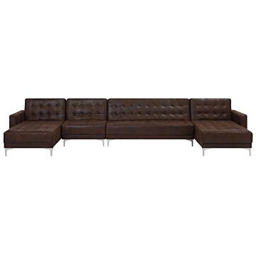 Corner Sofa Bed Brown Faux Leather Tufted Modern U-shaped Modular 6 Seater Chaise Lounges Beliani