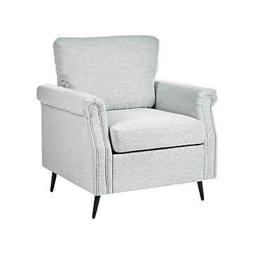 Armchair Light Grey Fabric Upholstery Black Metal Legs Rolled Arms Removable Cushions Retro Style Living Room Beliani