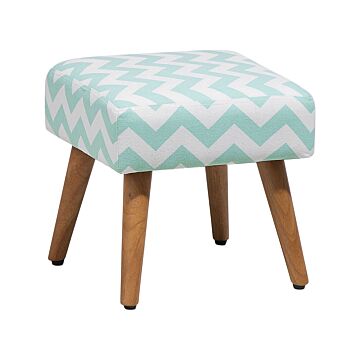 Footstool Green Fabric Upholstery Square Seat Chevron Pattern Wooden Legs Beliani
