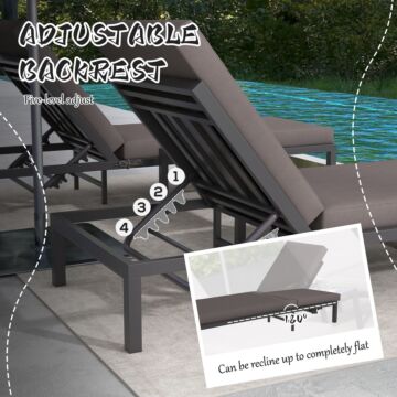 Outsunny 3 Pieces Garden Sun Loungers Set With Cushion, 5-level Adjustable Outdoor Recliner Bed Set W/ Glass Top Table, 2-in-1 Design