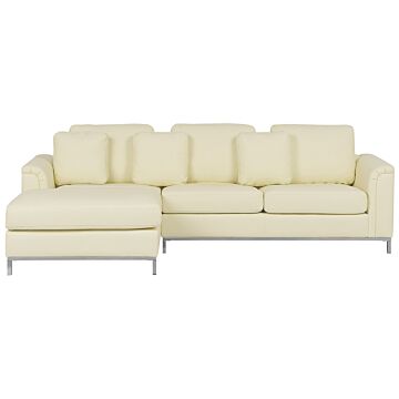 Corner Sofa Beige Leather Upholstered L-shaped Right Hand Orientation Beliani