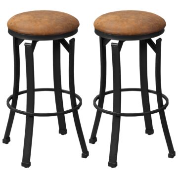 Homcom Bar Stools, Set Of 2, Microfiber Cloth Breakfast Bar Chairs With Footrest, Vintage Kitchen Stools With Powder-coated Steel Legs, Brown