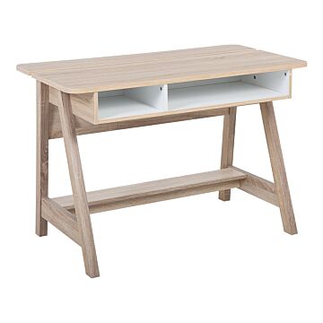 Desk Light Wood 110 X 60 Cm 2 Shelves Footrest Scandinavian Beliani