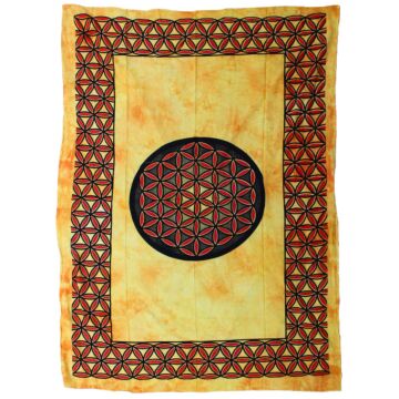 Single Cotton Bedspread + Wall Hanging - Flower Of Life - Orange