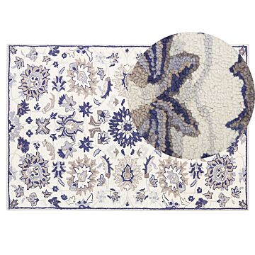 Area Rug Beige And Blue Wool 140 X 200 Cm Thick Dense Pile Oriental Pattern Beliani