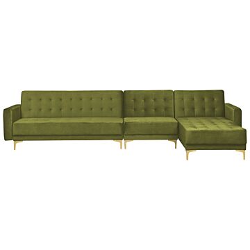 Corner Sofa Bed Green Velvet Tufted Fabric Modern L-shaped Modular 5 Seater Left Hand Chaise Longue Beliani