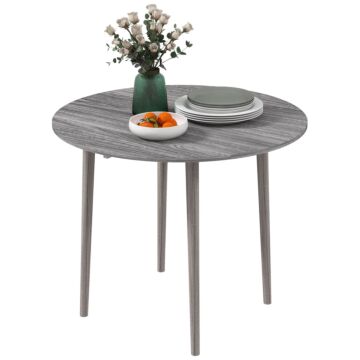 Homcom Folding Dining Table For 4, Round Drop Leaf Table, Modern Space Saving Small Kitchen Table With Wood Legs For Dining Room, Grey