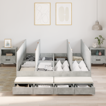 Vidaxl Storage Bed Frame Concrete Grey Engineered Wood