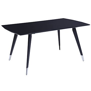 Rectangular Dining Table Black Glossy Mdf Tabletop Metal Steel Base Legs 160 X 90 Cm 6 Seater Kitchen Furniture Beliani