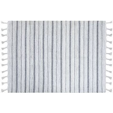 Area Rug Off - White Fabric 160 X 230 Cm Living Room Bedroom Stripe Pattern Modern Beliani