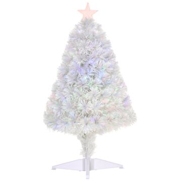 Homcom 2.5ft Pre Lit Artificial Tabletop Christmas Tree With Fibre Optics - White