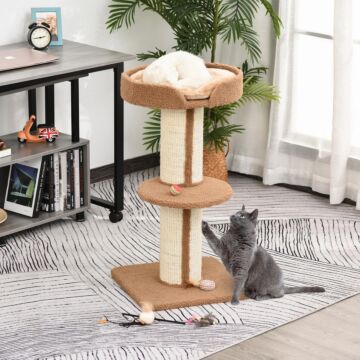 Pawhut 91cm Cat Tree Kitten Activity Center Play Tower Perches Sisal Scratching Post Lamb Cashmere Brown