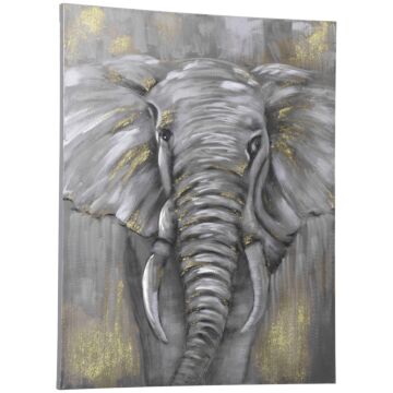 Homcom Hand-painted Metal Canvas Wall Art Grey African Elephant, Wall Pictures For Living Room Bedroom Decor, 100 X 80 Cm