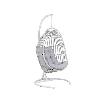 Hanging Chair Pe Rattan Light Grey Outdoor Indoor Patio With A Stand Modern Swing Chair Beliani