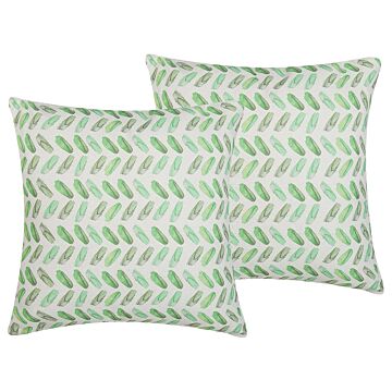 Set Of 2 Decorative Cushions Green And White Geometric Print Square 45 X 45 Cm Modern Décor Accessories Beliani