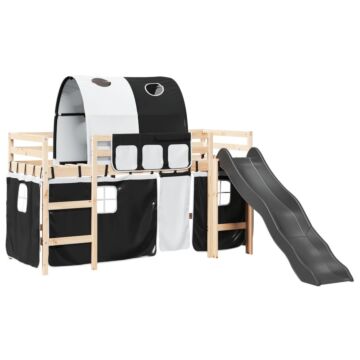 Vidaxl Kids' Loft Bed With Tunnel White&black 90x200 Cm Solid Wood Pine