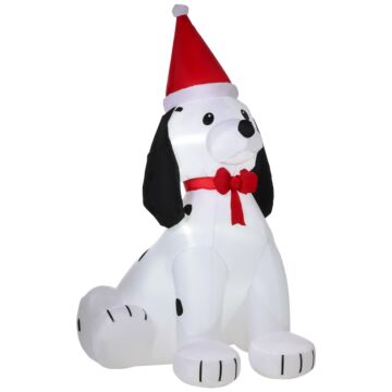 Homcom 1.8m Inflatable Christmas Puppy Dog Wearing Santa Hat Lighted Outdoor Decoration Blow Up Decor For Holiday Indoor