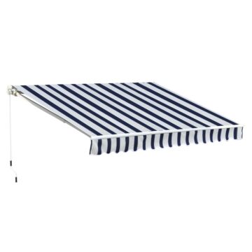 Outsunny Garden Patio Manual Retractable Awning Canopy Sun Shade Shelter, 3m X 2.5m-blue/white