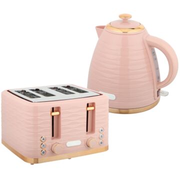 Homcom 3000w 1.7l Kettle & 4 Slice Toaster, Kettle And Toaster Set With 7 Browning Controls And Crumb Tray, Light Pink