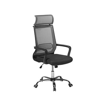 Office Desk Chair Grey Mesh Back Swivel Gas Lift Adjustable Height With Castors Ergonomic Modern Beliani