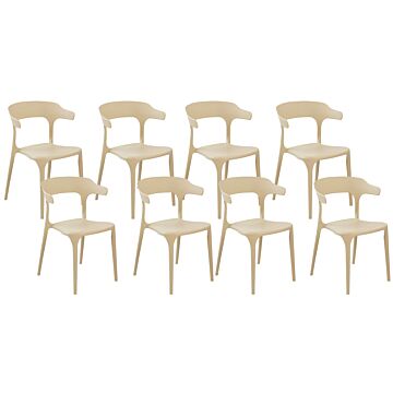 Set Of 8 Garden Chairs Sand Beige Polypropylene Lightweight Weather Resistant Plastic Indoor Outdoor Modern Beliani