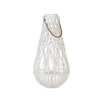 Lantern White Bamboo Wood And Glass 75 Cm Indoor Outdoor Scandinavian Beliani