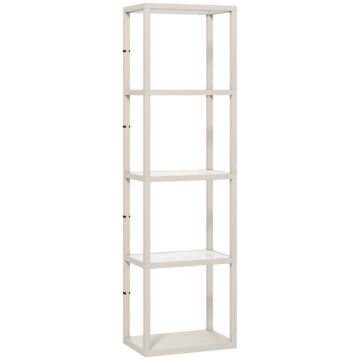 Homcom Led Floor Lamp With Glass Shelves, 4 Layers Dimmable Tall Standing Lamp, Modern Column Shelf Floor Light For Living Room, Bedroom, Office, Oak